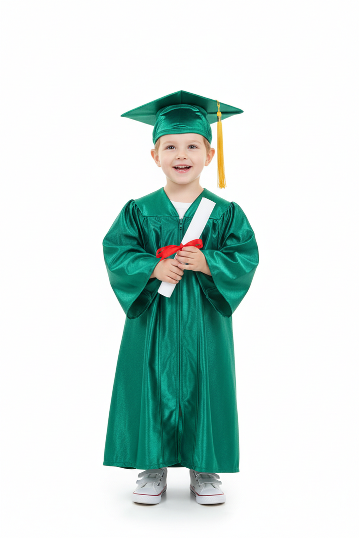Shiny Emerald Green Kindergarten/Preschool Cap & Gown - Model Shot