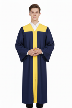 Unisex Choir Robe | Navy Blue with Gold Trim | Custom Logo Supported | Stage Performance Cosplay | M-XXXL | 800g
