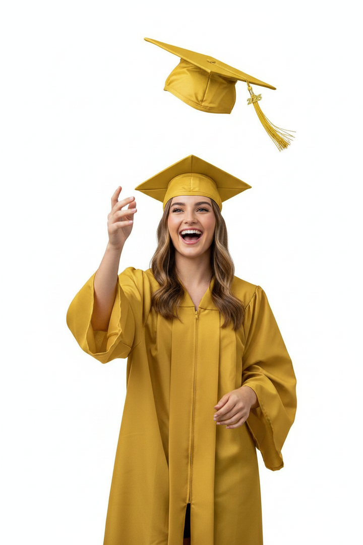 Matte Gold High School Cap and Tassel - Model Display