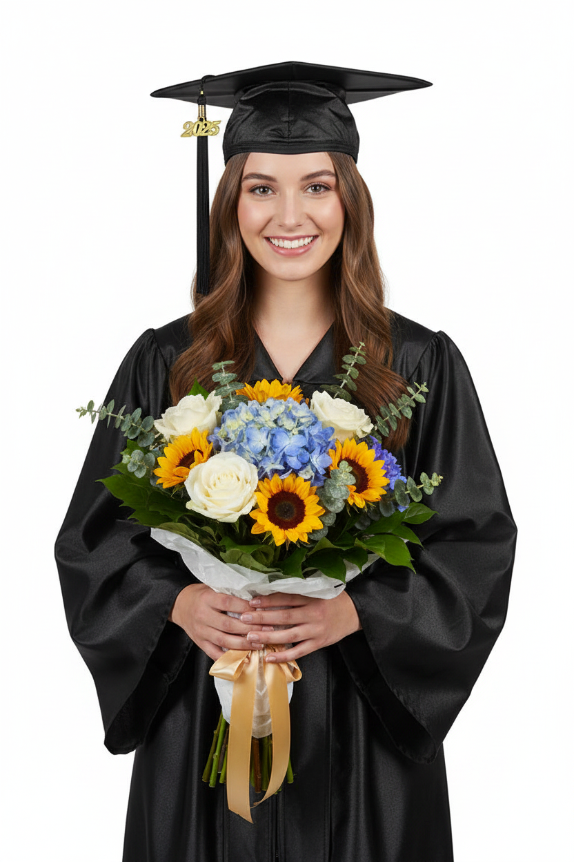 Shiny Black High School Cap and Tassel - Model Display