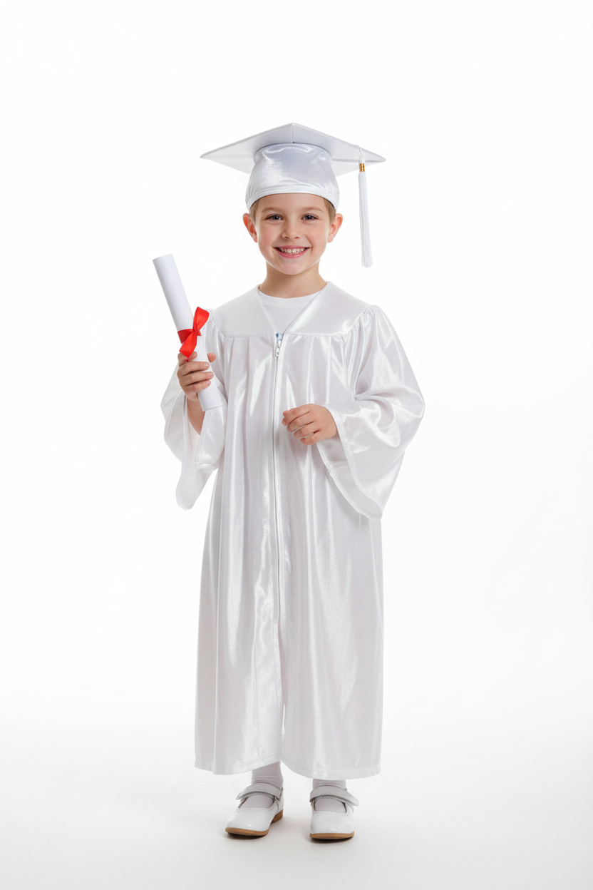 Shiny White Elementary Gown - Model Shot