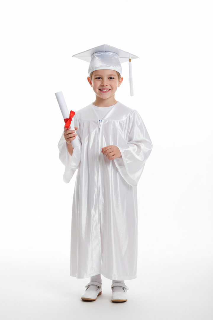 Shiny White Elementary Gown - Model Shot