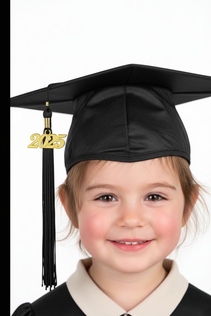 Shiny Black Kindergarten/Preschool Cap - Model Shot