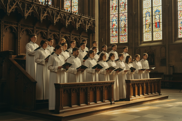 White Medieval Clergy Cassock Robe - Choir Atmosphere in Cathedral