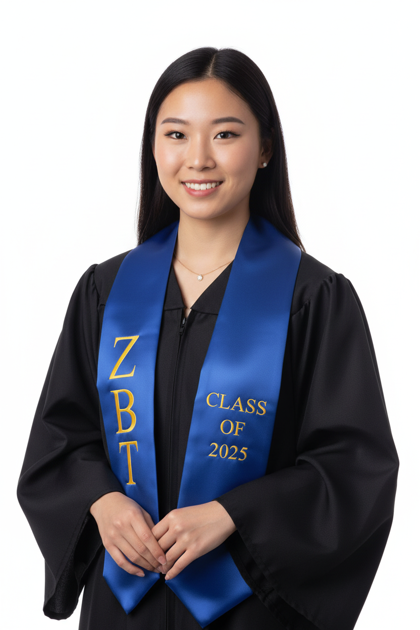 Zeta Beta Tau Lettered Stole w/ Year model display