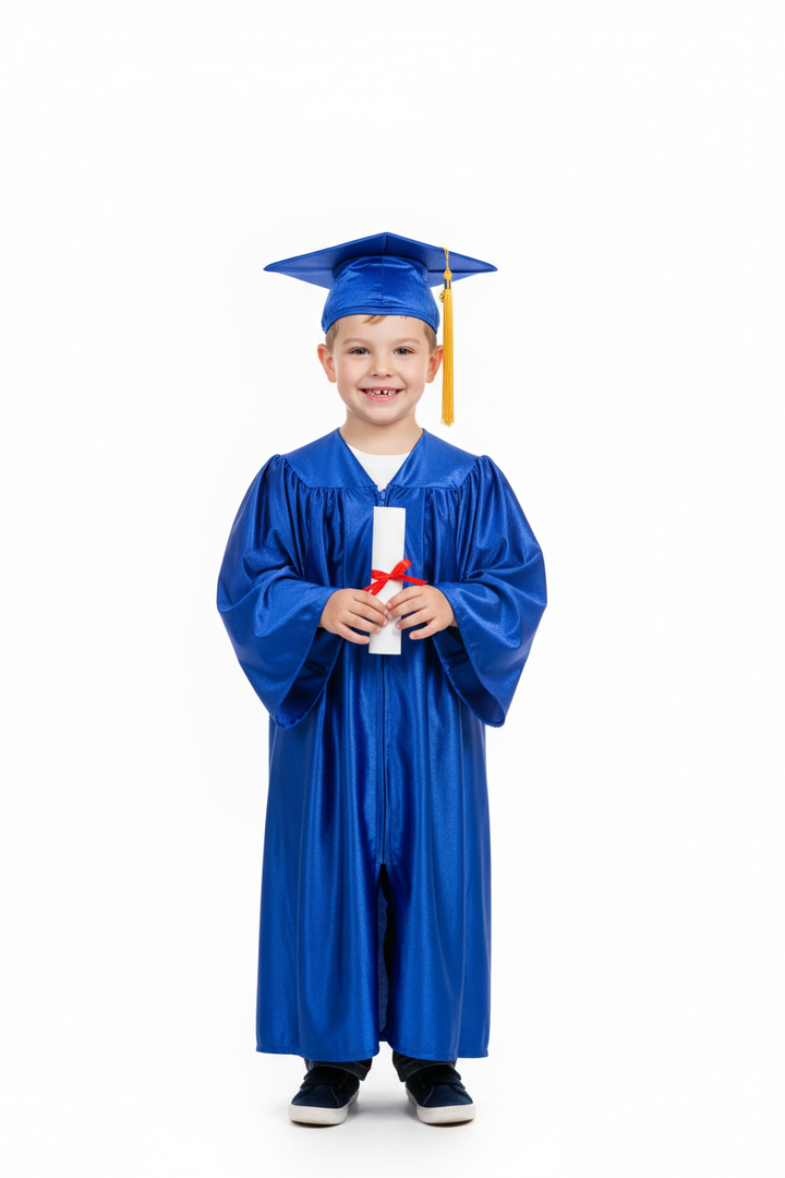 Shiny Royal Blue Elementary Gown - Model Shot