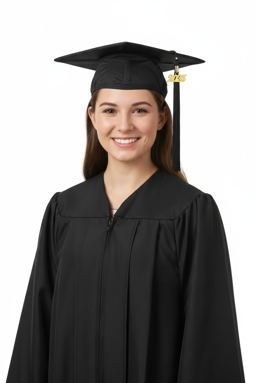 Matte Black High School Cap and Gown - Model Display