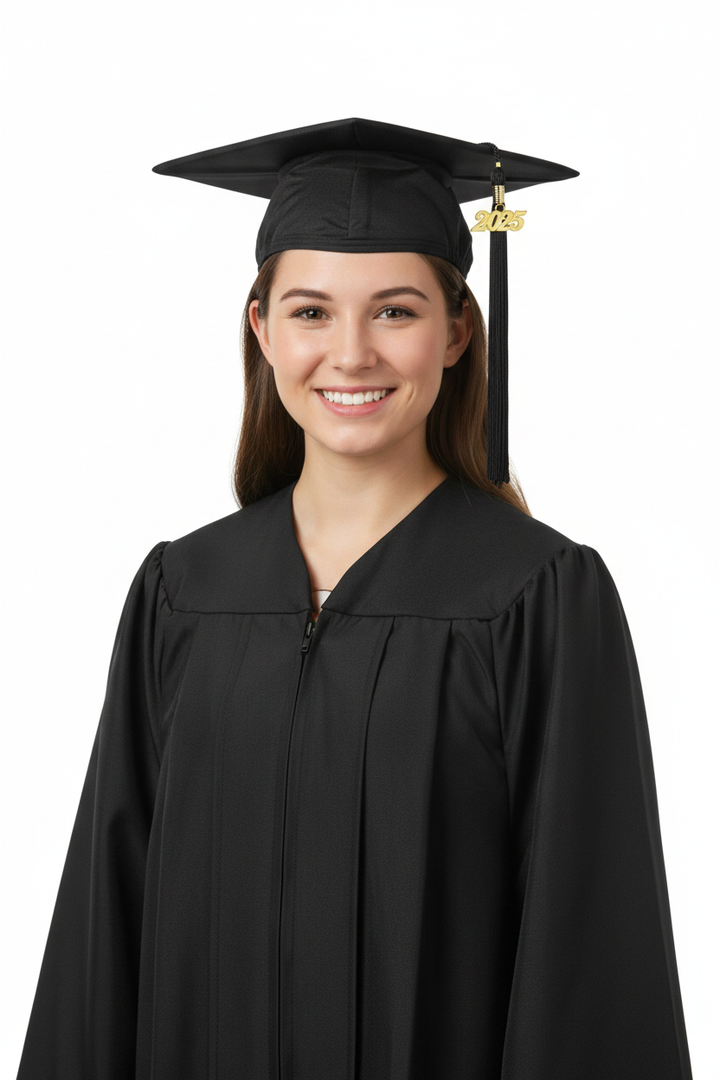 Matte Black High School Cap and Gown - Model Display