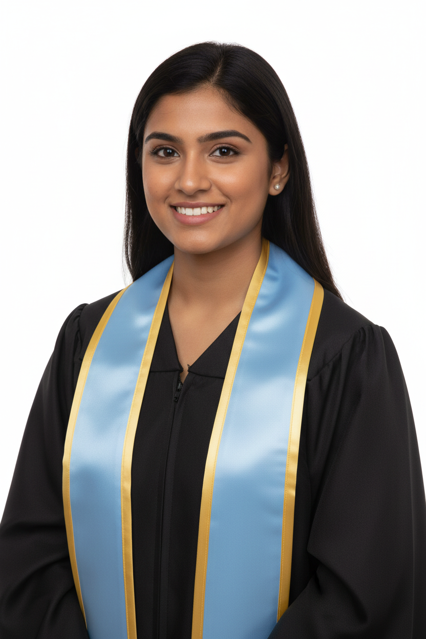 Light Blue Pointed Graduation Stole with Gold Trim model display