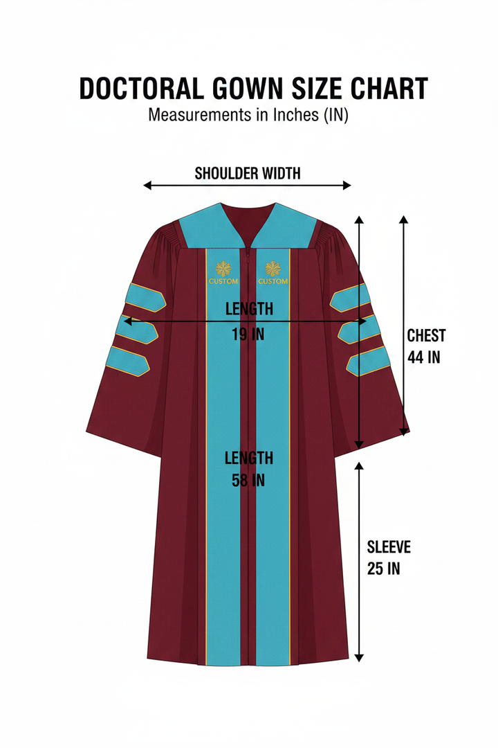 Doctoral graduation gown size reference chart