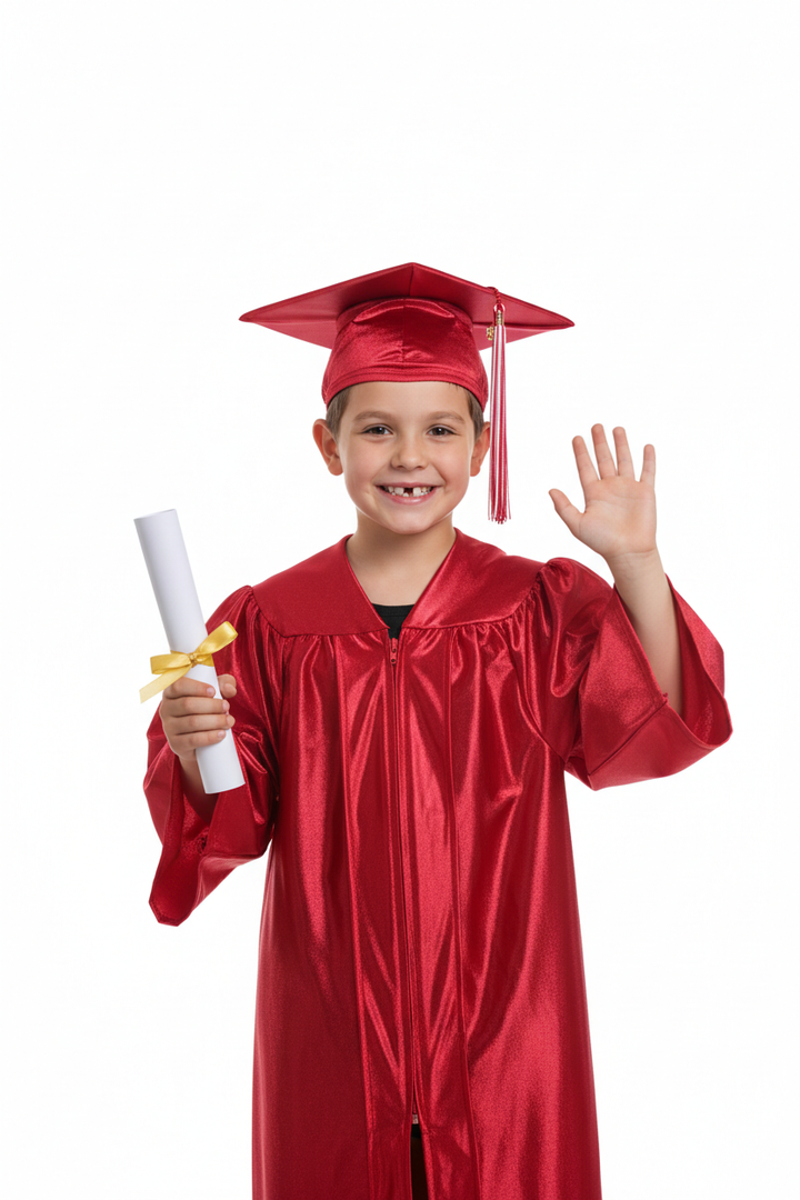 Shiny Red Elementary Gown - Model Shot