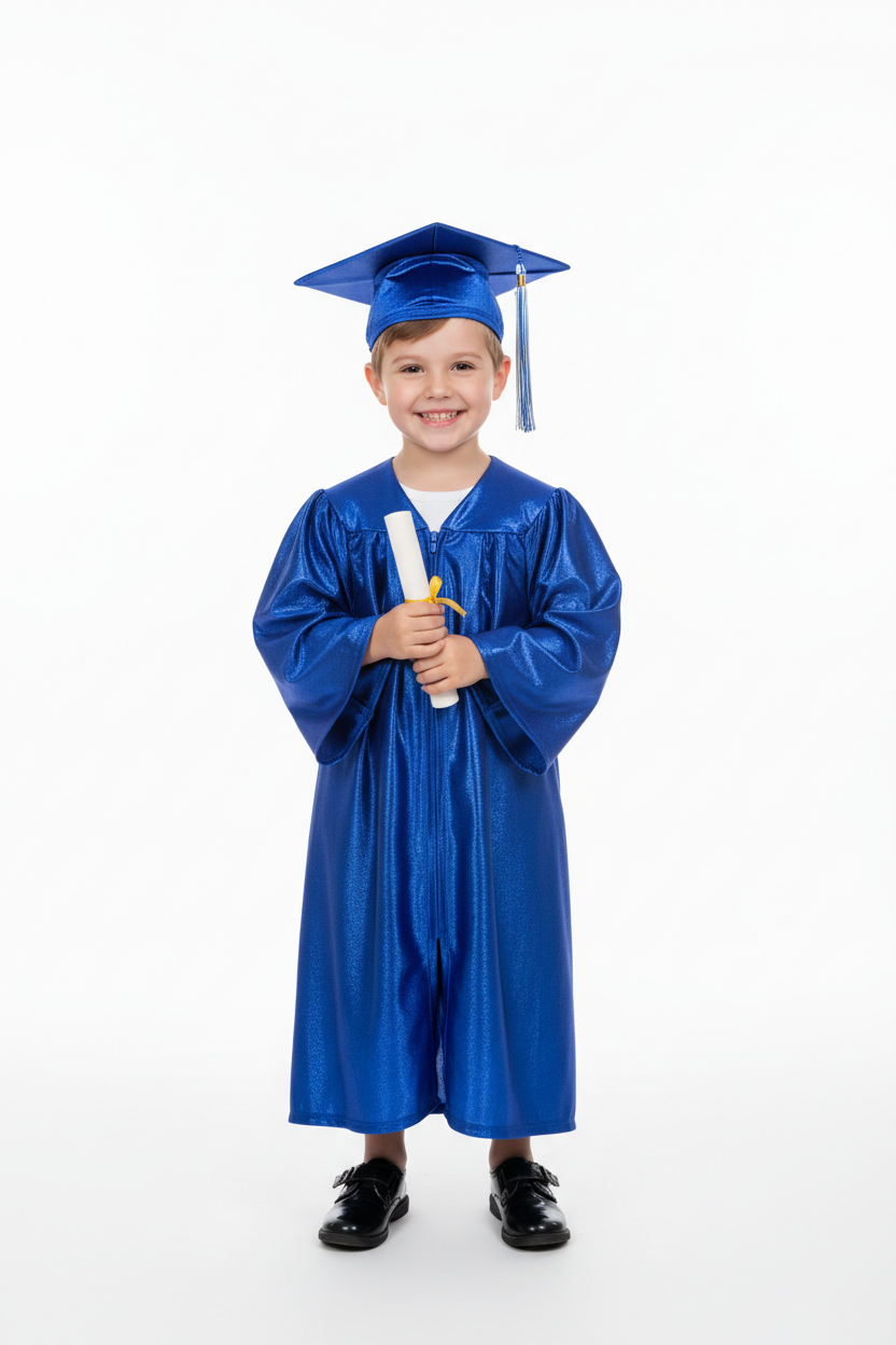 Shiny Royal Blue Kindergarten/Preschool Gown - Model Shot