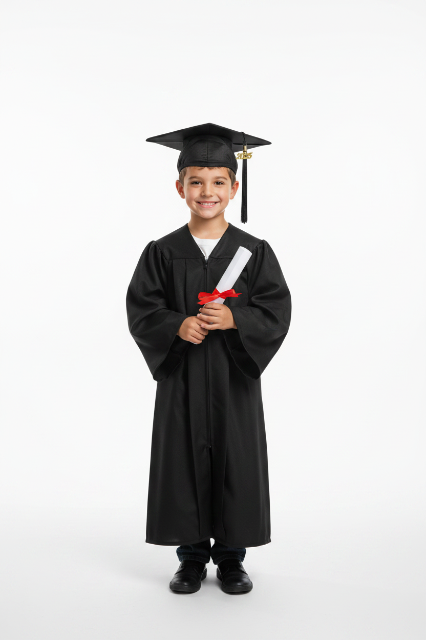 Shiny Black Elementary Cap & Gown - Model Shot