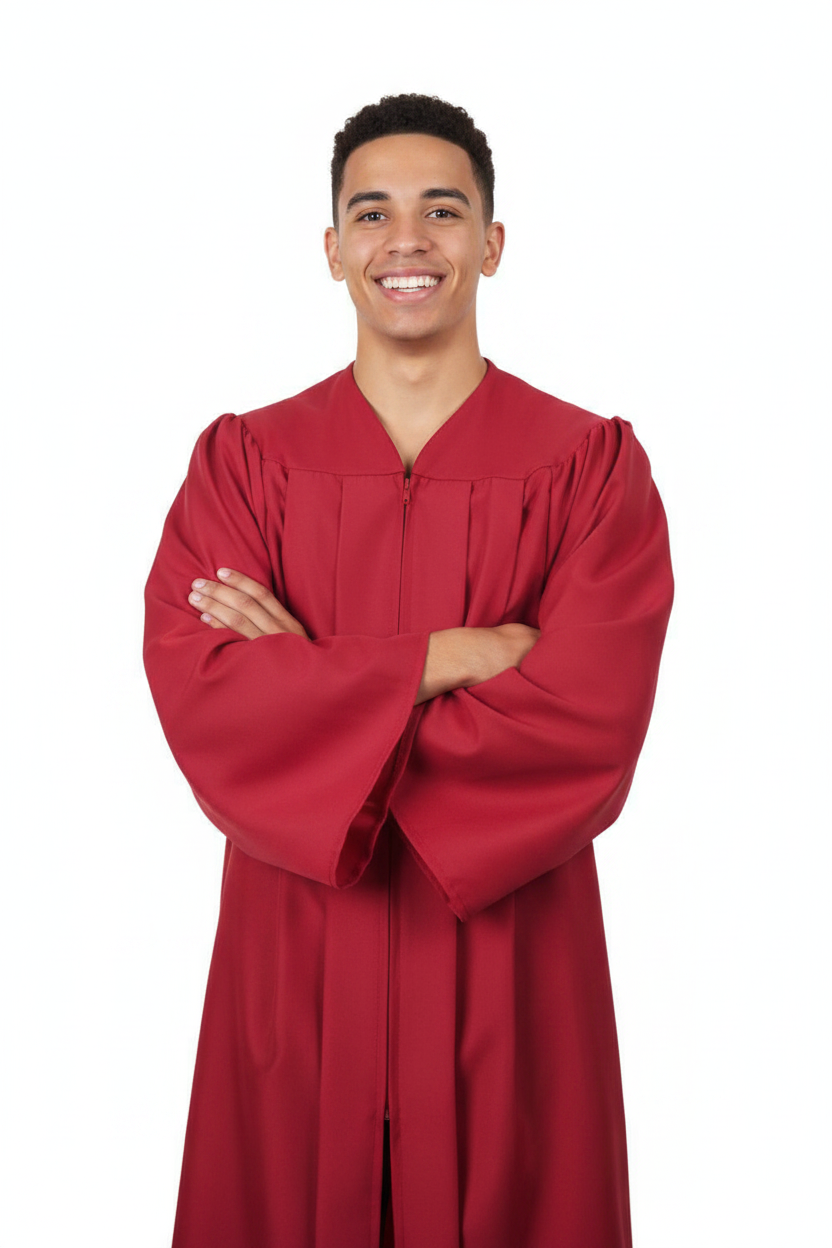 Matte Red High School Gown - Model Display