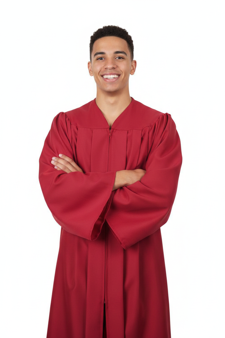 Matte Red High School Gown - Model Display