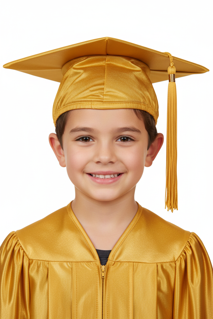 Shiny Antique Gold Elementary Cap & Tassel - Model Shot