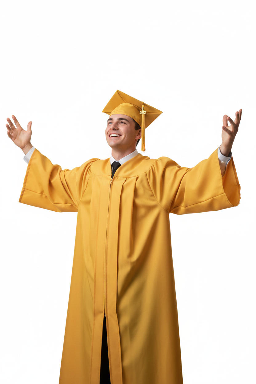 Matte Gold High School Cap and Gown - Model Display