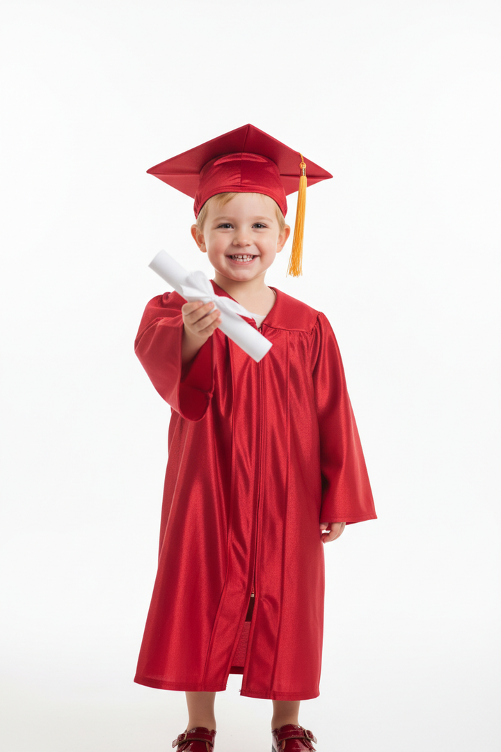Shiny Red Kindergarten/Preschool Gown - Model Shot