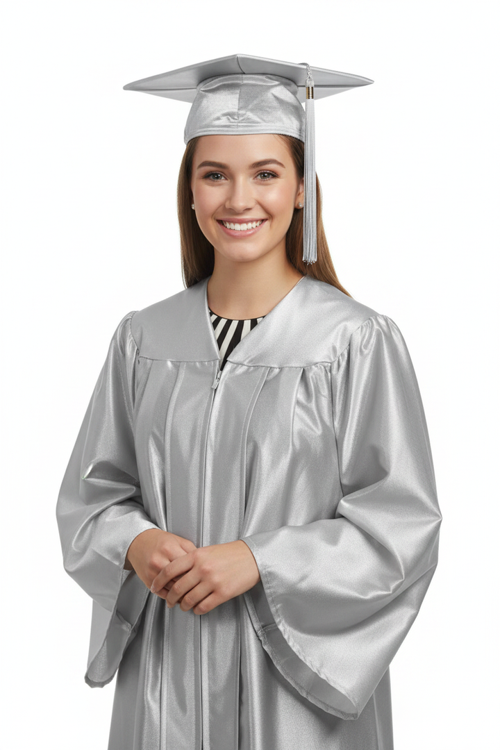 Shiny Silver High School Cap - Model Display