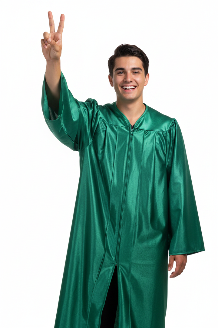 Shiny Emerald Green High School Gown - Model Display