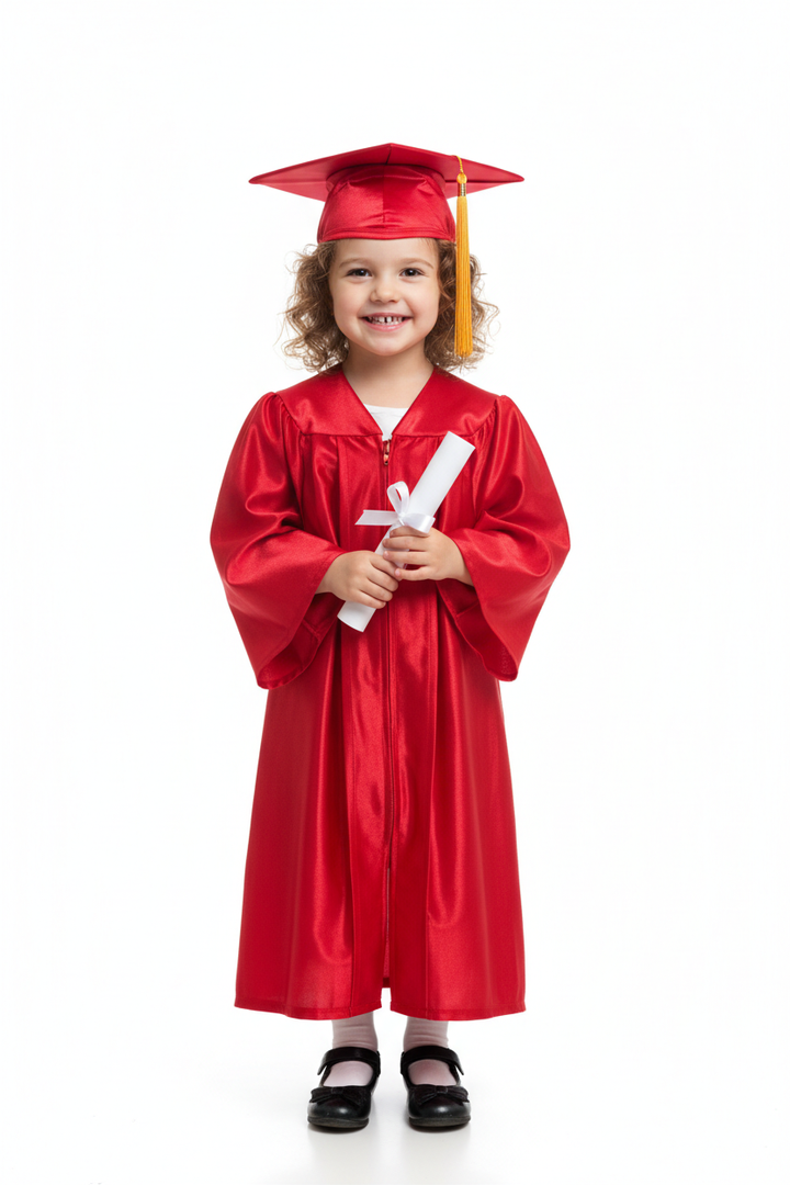 Shiny Red Kindergarten/Preschool Cap & Gown - Model Shot