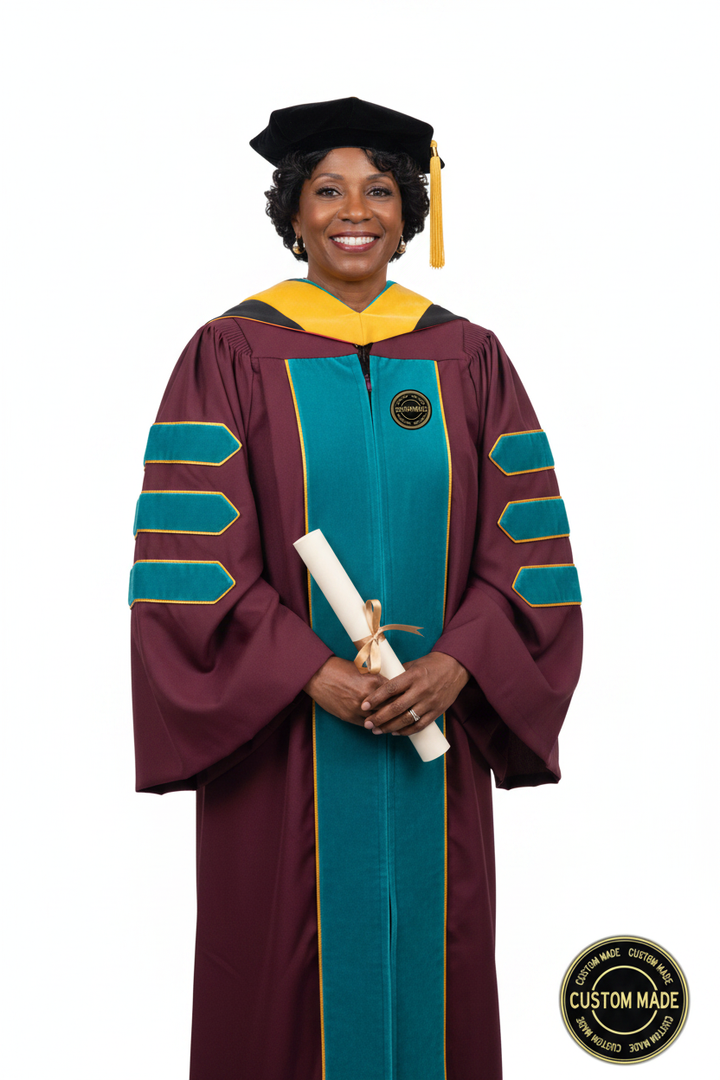 Custom Faculty Regalia Package for Cal State Stanislaus model display