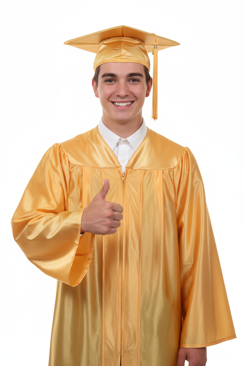 Shiny Antique Gold High School Cap - Model Display