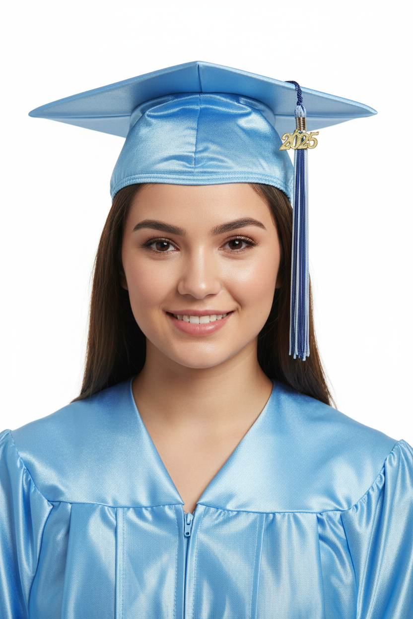 Shiny Light Blue High School Cap - Model Shot