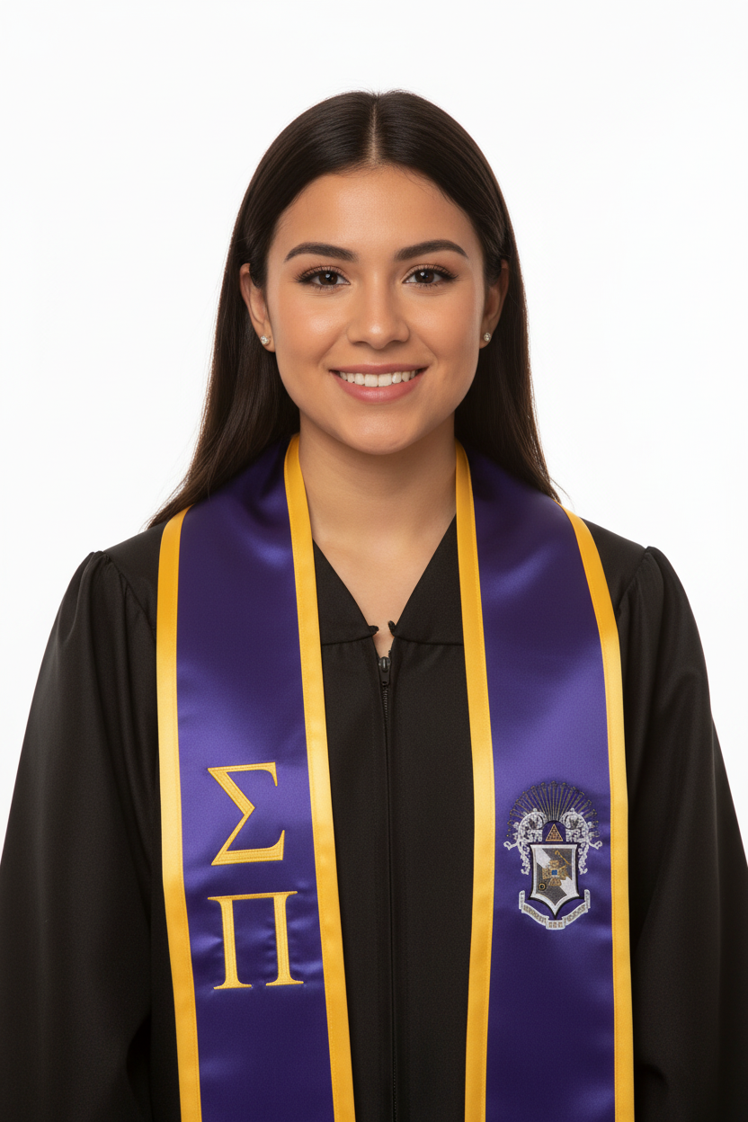 Sigma Pi Trimmed Stole W/ Crest model display