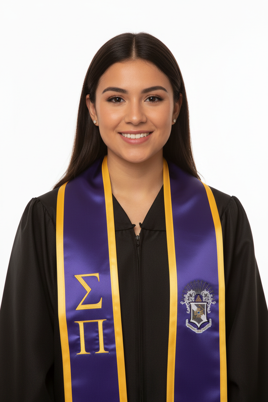 Sigma Pi Trimmed Stole W/ Crest model display