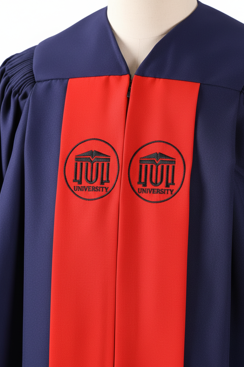 Premium Choir & Stage Robe - Navy with Red Stripe