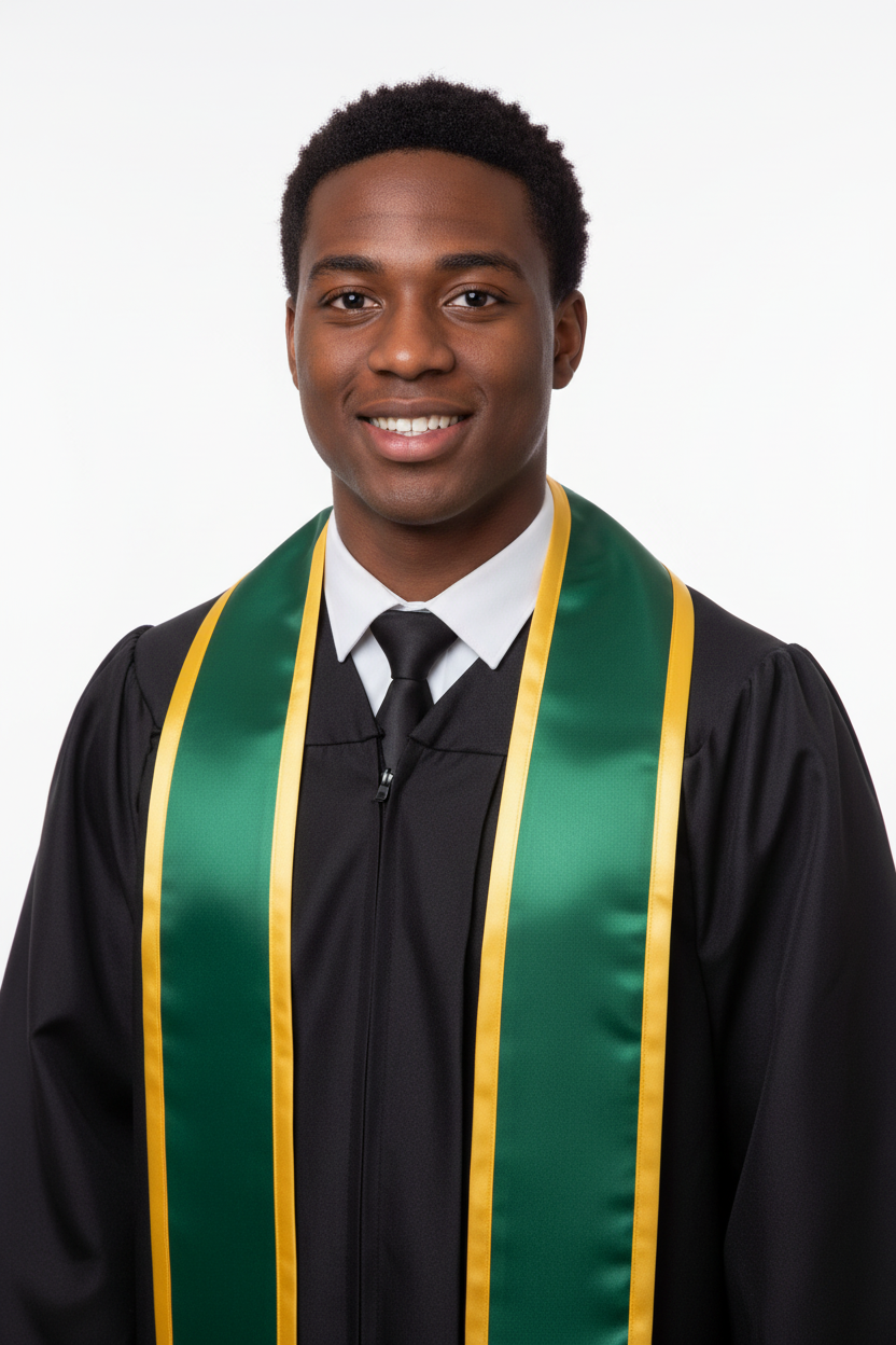 Hunter Green Pointed Graduation Stole with Gold Trim model display