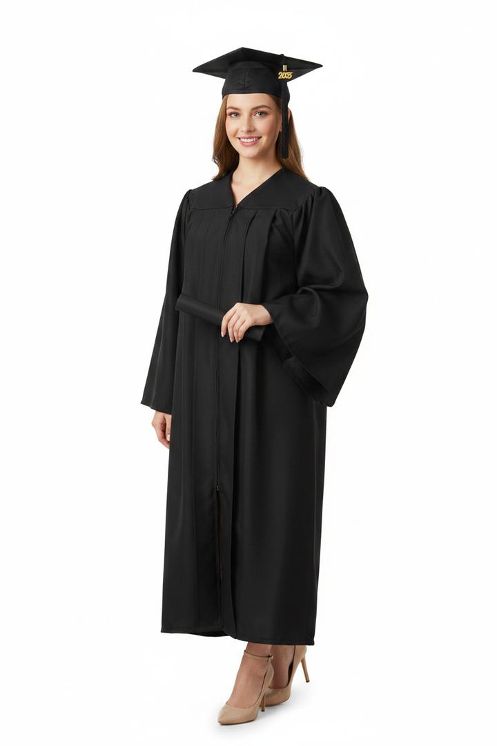 9 Colors Matte High School Graduation Cap & Gown - Model Shot