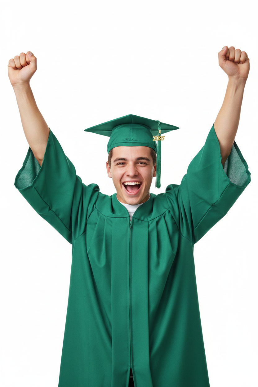 Matte Emerald Green High School Cap and Tassel - Model Display