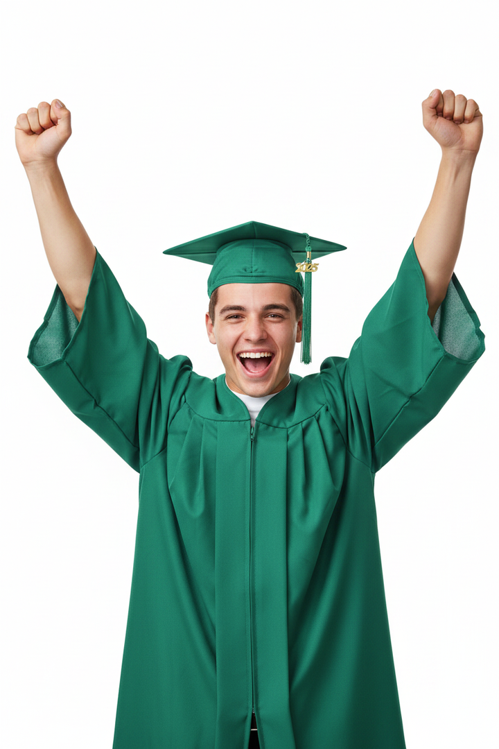 Matte Emerald Green High School Cap and Tassel - Model Display