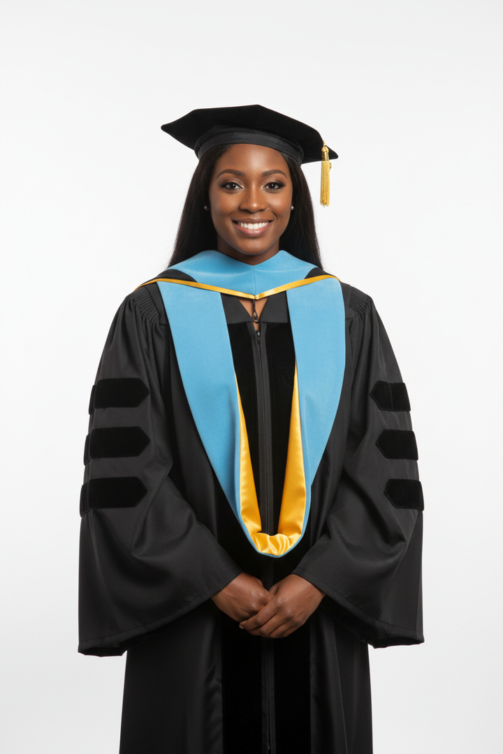 Doctor of Education Hood - Royal Blue & Gold model display