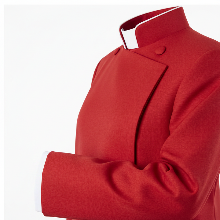 Red Medieval Clergy Cassock Robe - Stand Collar and Cuff Detail