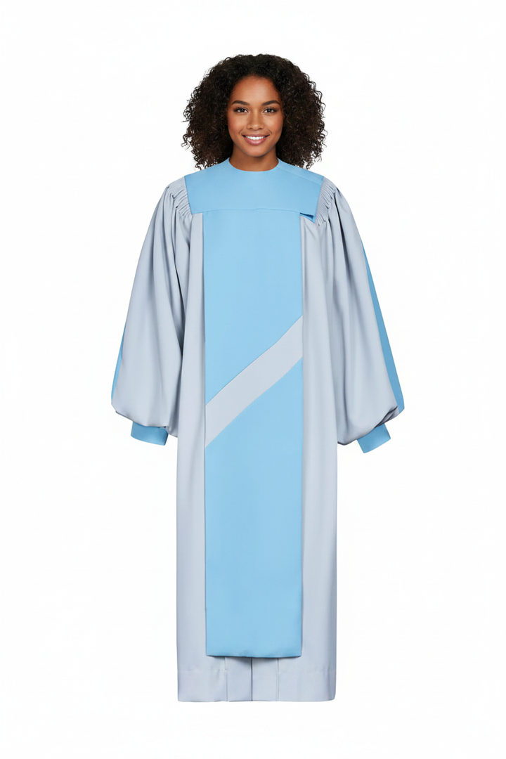 Premium Two-Tone Lantern Sleeve Choir Robe - Silver & Blue