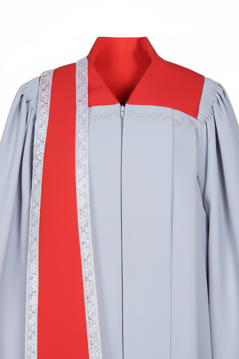 Premium Two-Tone Choir & Clergy Robe - Light Grey & Red