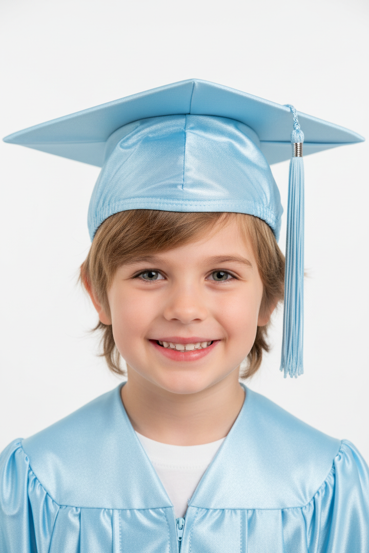 Shiny Light Blue Elementary Cap & Tassel - Model Shot