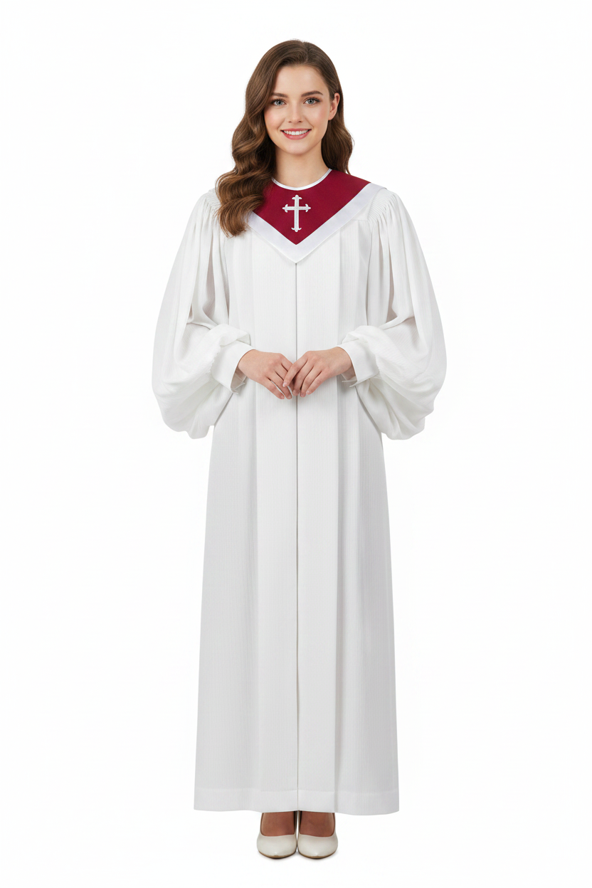 Premium Choir & Clergy Robe with Embroidered Cross Stole | Stage & Ceremony Performance Gown