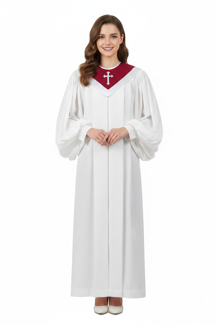 Premium Choir & Clergy Robe with Embroidered Cross Stole | Stage & Ceremony Performance Gown