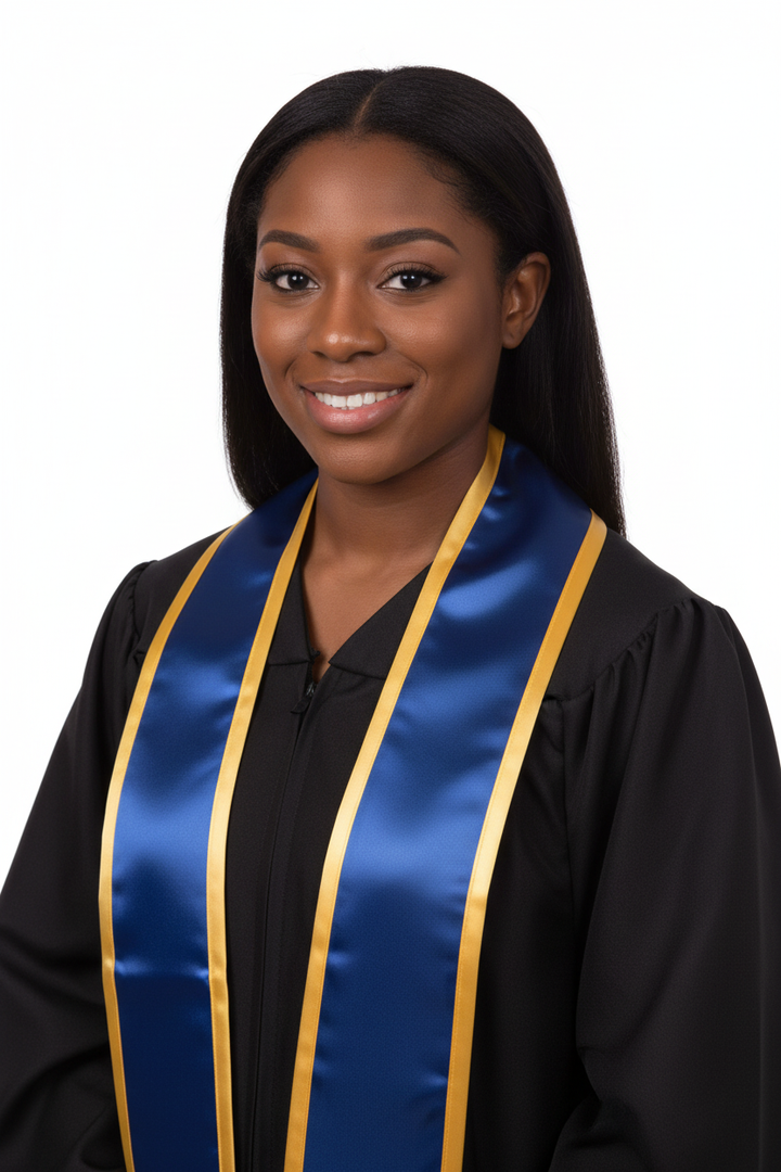 Royal Blue Pointed Graduation Stole with Gold Trim model display