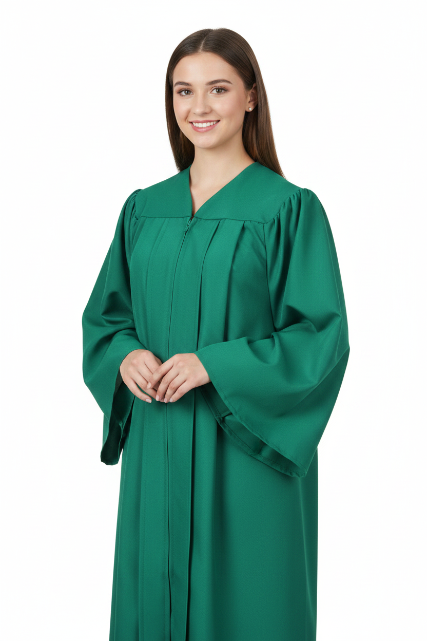 Matte Emerald Green High School Gown - Model Display