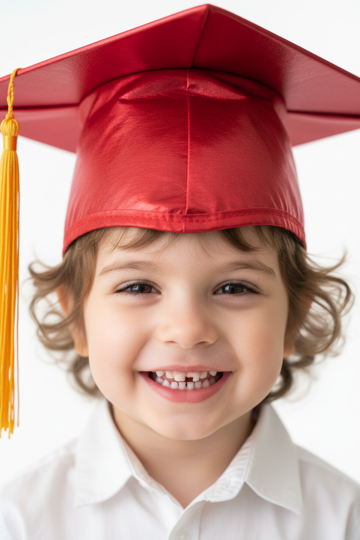 Shiny Red Kindergarten/Preschool Cap - Model Shot