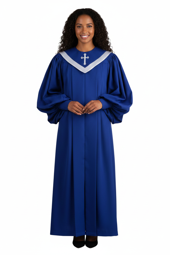 Premium Choir & Clergy Robe with Embroidered Cross Stole | Stage & Ceremony Performance Gown