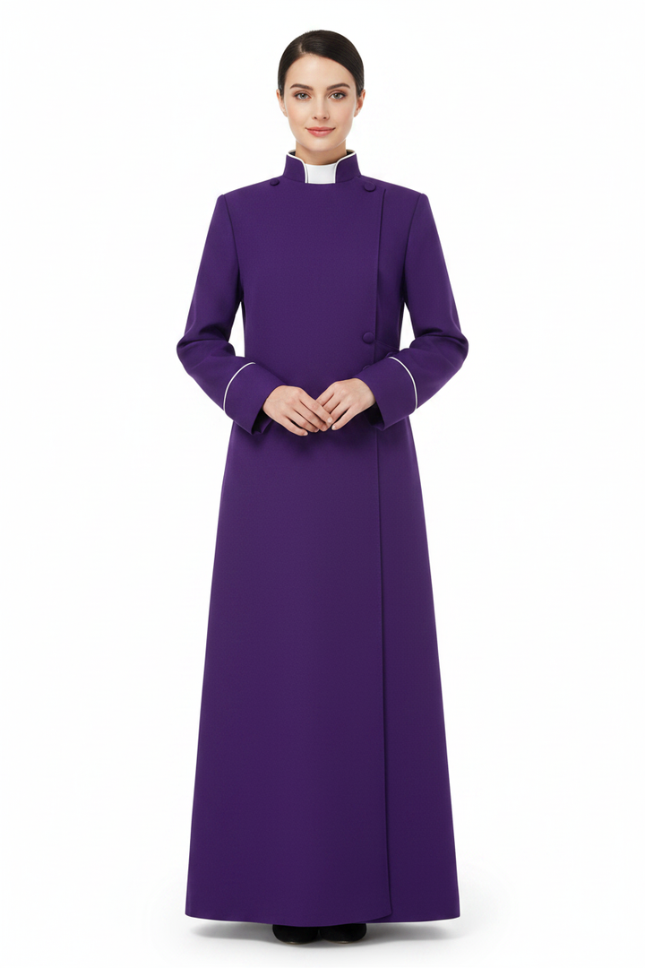 Purple Medieval Clergy Cassock Robe - Model Front View White Background