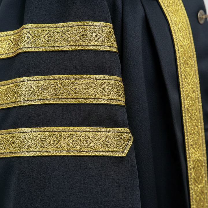 Unisex Clergy Choir Robe | Black with Gold Patterned Trim | Custom Logo Supported | Stage Performance Cosplay | M-XXXL | 1100g