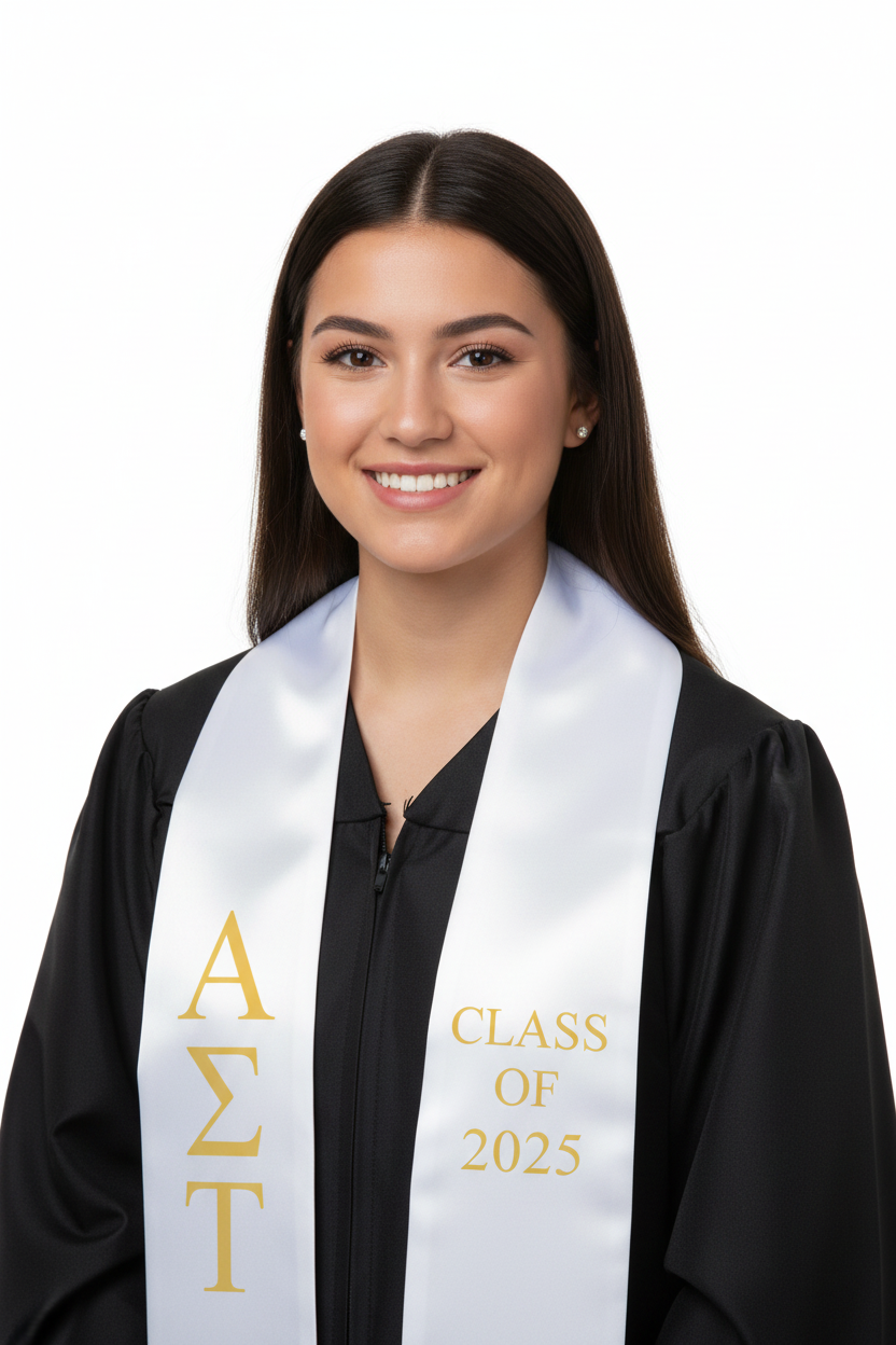 Alpha Sigma Tau Greek Lettered Stole w/ Year model display