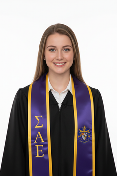 Sigma Alpha Epsilon Trimmed Greek Lettered Graduation Stole W/ Crest